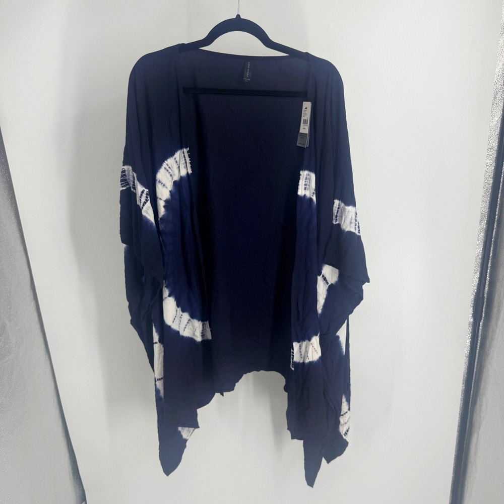 Lane Bryant Navy Blue Tie Dye Shibori Kimono Wrap Cover Up‎ One Size NWT OS Pool